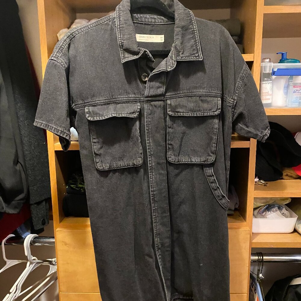ASOS Washed Black Denim Button Up Dress with Pockets